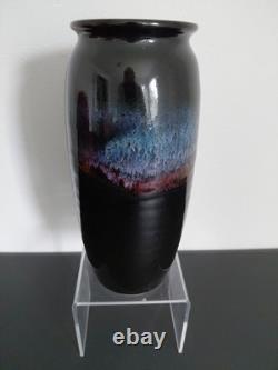 VTG Bruning Studio Pottery Seattle Large Wheel Thrown Vance BLACK BLUE PINK 11