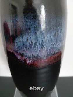 VTG Bruning Studio Pottery Seattle Large Wheel Thrown Vance BLACK BLUE PINK 11