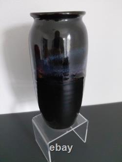 VTG Bruning Studio Pottery Seattle Large Wheel Thrown Vance BLACK BLUE PINK 11