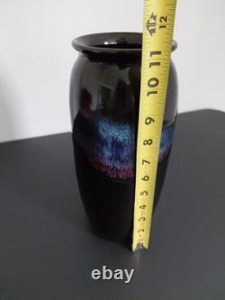 VTG Bruning Studio Pottery Seattle Large Wheel Thrown Vance BLACK BLUE PINK 11