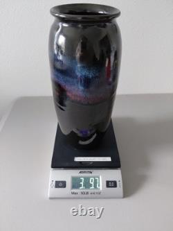 VTG Bruning Studio Pottery Seattle Large Wheel Thrown Vance BLACK BLUE PINK 11