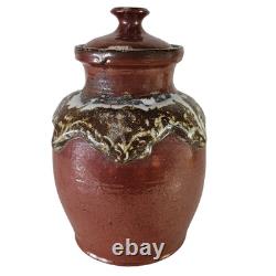 VTG California Studio Pottery Lidded Ceramic Brown Jar Drip Glaze Handmade 11