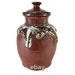 VTG California Studio Pottery Lidded Ceramic Brown Jar Drip Glaze Handmade 11