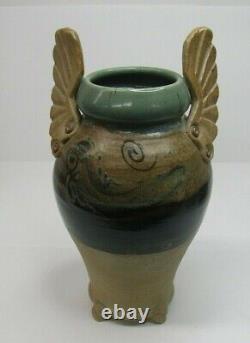 VTG David Hendley Old Farmhouse Studio Pottery Winged Footed Vase Art Signed 13