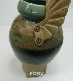 VTG David Hendley Old Farmhouse Studio Pottery Winged Footed Vase Art Signed 13