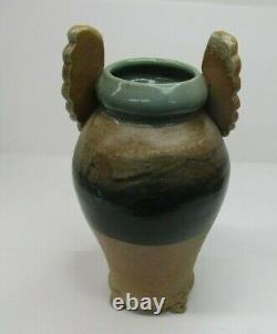 VTG David Hendley Old Farmhouse Studio Pottery Winged Footed Vase Art Signed 13