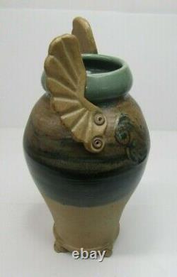 VTG David Hendley Old Farmhouse Studio Pottery Winged Footed Vase Art Signed 13