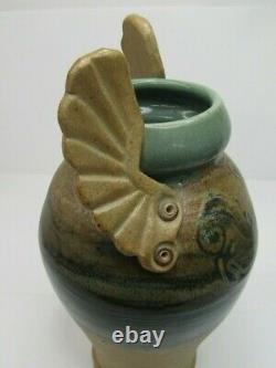 VTG David Hendley Old Farmhouse Studio Pottery Winged Footed Vase Art Signed 13
