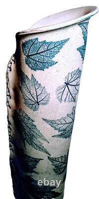 VTG Freeman Ceramics California Studio Art Pottery Leaves 17.5 Vase Stamped FC