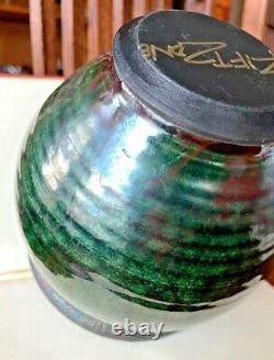 VTG Handcrafted Beautiful Studio Art Vase Rift Zone Pottery Green Raku