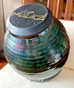 VTG Handcrafted Beautiful Studio Art Vase Rift Zone Pottery Green Raku