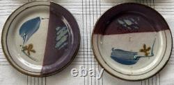 VTG Jeff Kuhn Signed Studio Art Handmade Pottery Plates (4) Dinner Size (2) Side