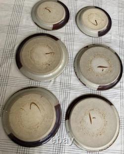 VTG Jeff Kuhn Signed Studio Art Handmade Pottery Plates (4) Dinner Size (2) Side