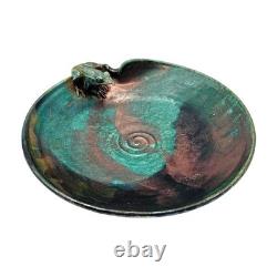 VTG Joy Imai Studio Pottery Frog Bowl 11 Iridescent Copper Green Signed