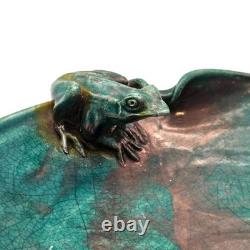 VTG Joy Imai Studio Pottery Frog Bowl 11 Iridescent Copper Green Signed