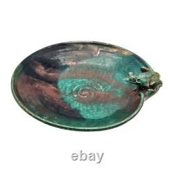 VTG Joy Imai Studio Pottery Frog Bowl 11 Iridescent Copper Green Signed