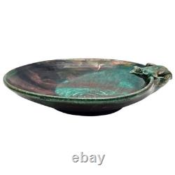 VTG Joy Imai Studio Pottery Frog Bowl 11 Iridescent Copper Green Signed