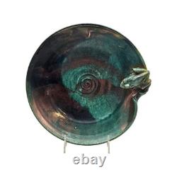 VTG Joy Imai Studio Pottery Frog Bowl 11 Iridescent Copper Green Signed