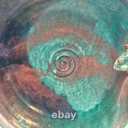 VTG Joy Imai Studio Pottery Frog Bowl 11 Iridescent Copper Green Signed