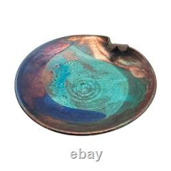 VTG Joy Imai Studio Pottery Low Bowl 9 Iridescent Copper Turquoise Signed