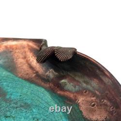 VTG Joy Imai Studio Pottery Low Bowl 9 Iridescent Copper Turquoise Signed
