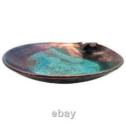 VTG Joy Imai Studio Pottery Low Bowl 9 Iridescent Copper Turquoise Signed