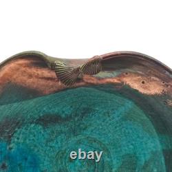 VTG Joy Imai Studio Pottery Low Bowl 9 Iridescent Copper Turquoise Signed