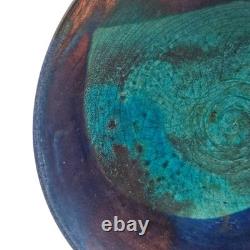 VTG Joy Imai Studio Pottery Low Bowl 9 Iridescent Copper Turquoise Signed