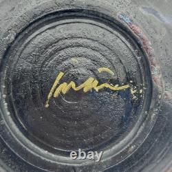 VTG Joy Imai Studio Pottery Low Bowl 9 Iridescent Copper Turquoise Signed