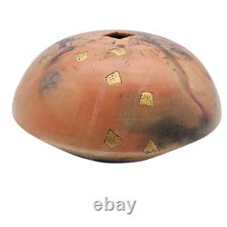 VTG LMNO Arts Southwest Raku Studio Pottery Vase Gilt Orange Sunset 1990's