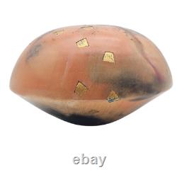 VTG LMNO Arts Southwest Raku Studio Pottery Vase Gilt Orange Sunset 1990's
