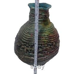 VTG Large Brutalist Drip Glaze Vessel Vase Raku MCM Coiled Studio Art Pottery