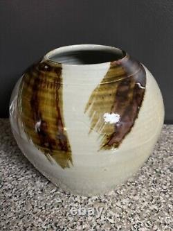 VTG MCM Artisan Studio Pottery Vase in Brushstroke Earth Tones Signed by Artist