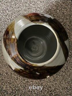 VTG MCM Artisan Studio Pottery Vase in Brushstroke Earth Tones Signed by Artist