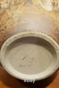VTG MCM Studio Art Pottery Weed Pot Beige Brown Circles Red Marks 8.5 T