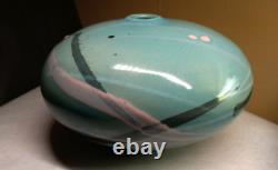 VTG Mark Chamberlain Cosmos Studio Art Pottery Vase 7 Turquoise & Pink Signed