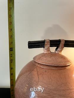 VTG Mark Hines RAKU STUDIO POTTERY VASE Lidded Pink Hollywood Regency Decorator