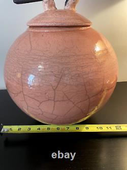 VTG Mark Hines RAKU STUDIO POTTERY VASE Lidded Pink Hollywood Regency Decorator