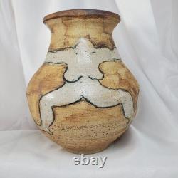 VTG Naked Nude Woman Pottery Vase Handcrafted Sketch 8 Tall Studio Art Pottery