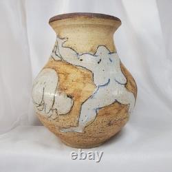 VTG Naked Nude Woman Pottery Vase Handcrafted Sketch 8 Tall Studio Art Pottery