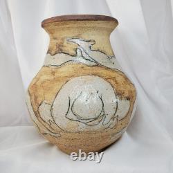 VTG Naked Nude Woman Pottery Vase Handcrafted Sketch 8 Tall Studio Art Pottery