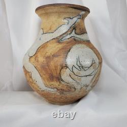 VTG Naked Nude Woman Pottery Vase Handcrafted Sketch 8 Tall Studio Art Pottery