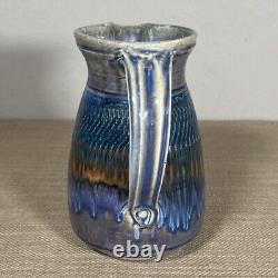 VTG Phil Geil Austin TX Studio Art Pottery Drip Glaze Carved Pitcher Vase 8.5