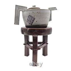 VTG Postmodern Studio Stoneware Teapot w Pedestal Stand Memphis Style 16.5