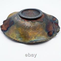 VTG Raku Studio Art Pottery 12 Bowl Signed Nora Crackle Glaze Koi Fish Metallic