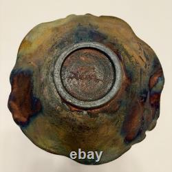 VTG Raku Studio Art Pottery 12 Bowl Signed Nora Crackle Glaze Koi Fish Metallic
