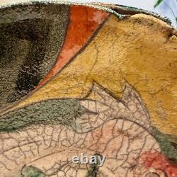 VTG Raku Studio Art Pottery 12 Bowl Signed Nora Crackle Glaze Koi Fish Metallic