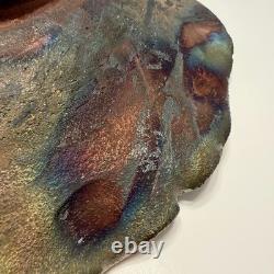 VTG Raku Studio Art Pottery 12 Bowl Signed Nora Crackle Glaze Koi Fish Metallic