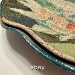 VTG Raku Studio Art Pottery 12 Bowl Signed Nora Crackle Glaze Koi Fish Metallic