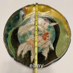 VTG Raku Studio Art Pottery 12 Bowl Signed Nora Crackle Glaze Koi Fish Metallic
